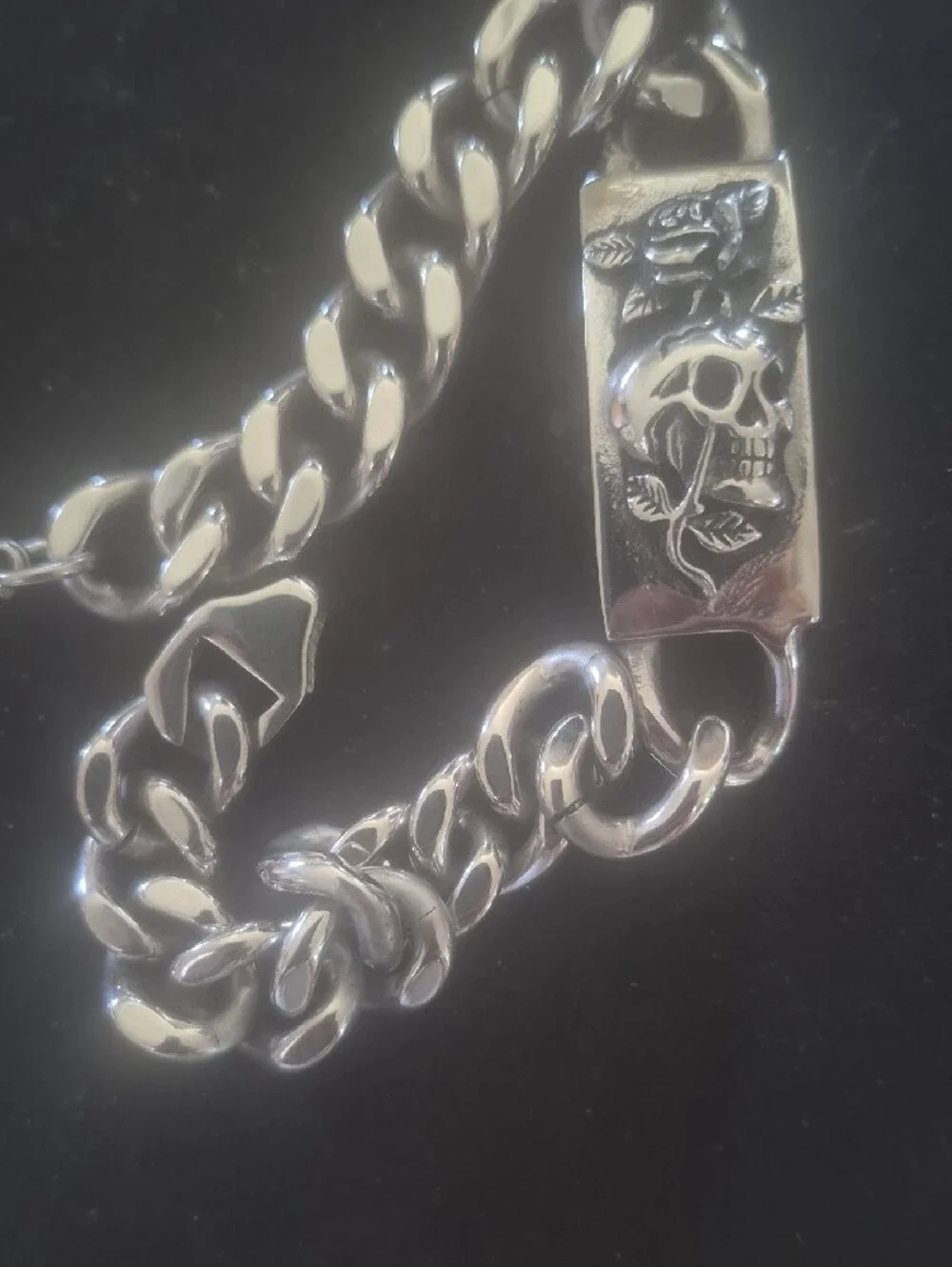 Men's Stainles Steel Skull Curb Chain Bracelet 10